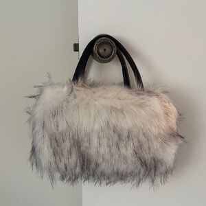 Faux Fur Handbag - Black and White